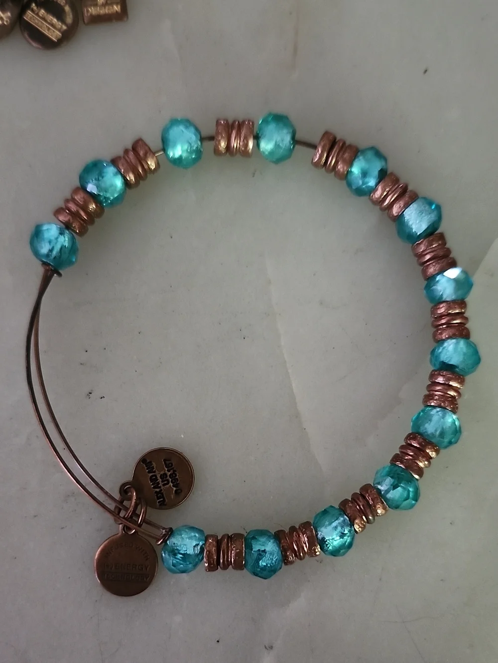Alex and Ani Turquoise Beaded Bangle, Dolphin Charm Bangle, & Gold Tone Bangle